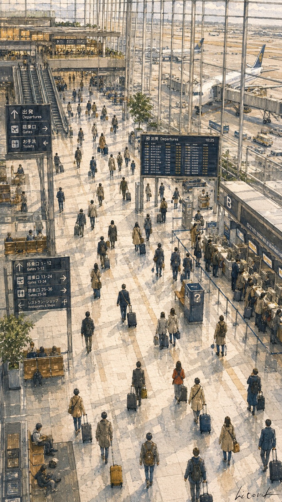 旅立ちのコンコース／スマホ壁紙アーカイブ | の人気AIイラスト・グラビア
