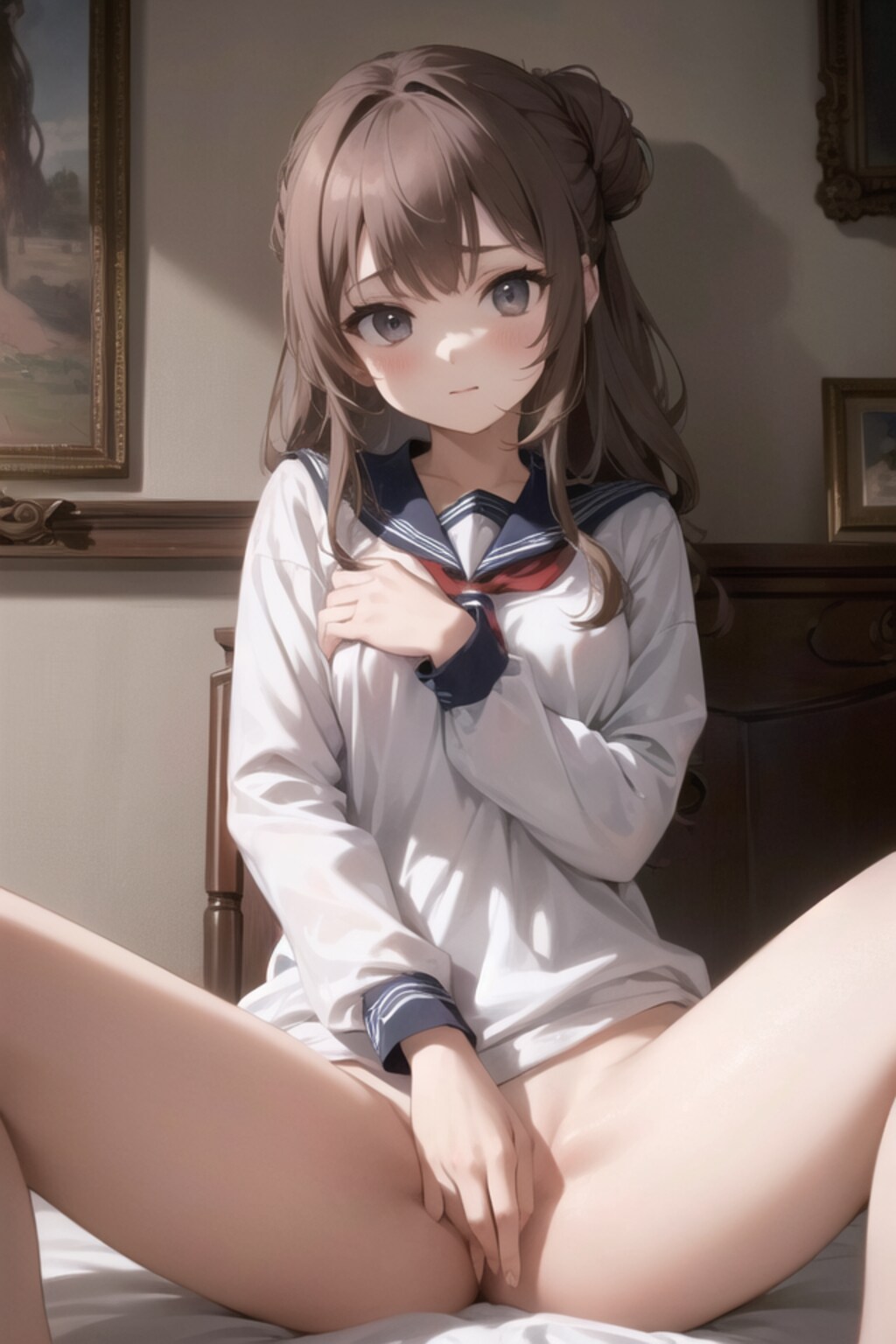セーラー服とM字開脚
