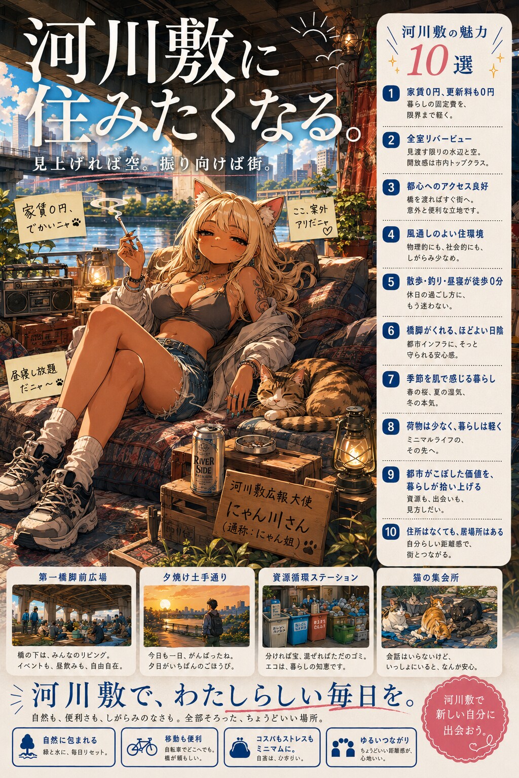 河川敷に住みたい。