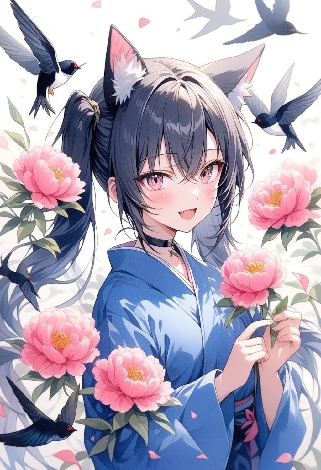 うちの子たちと幽玄の花鳥画