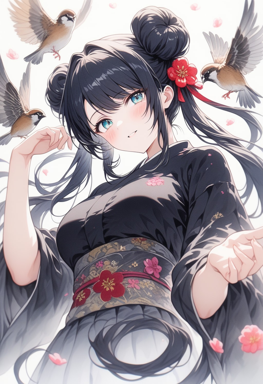 うちの子たちと幽玄の花鳥画