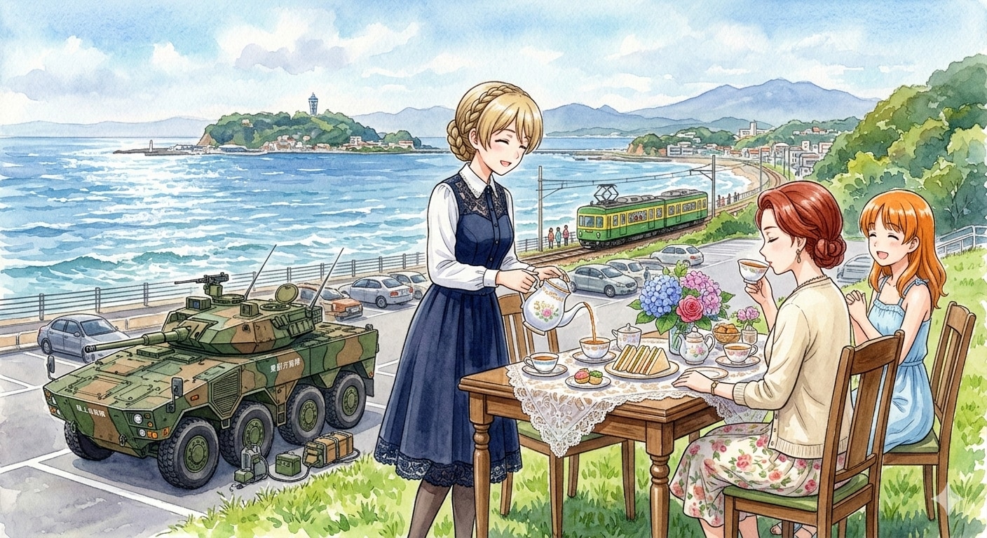 機動戦闘車のある風景（江ノ島が見える） | の人気AIイラスト・グラビア