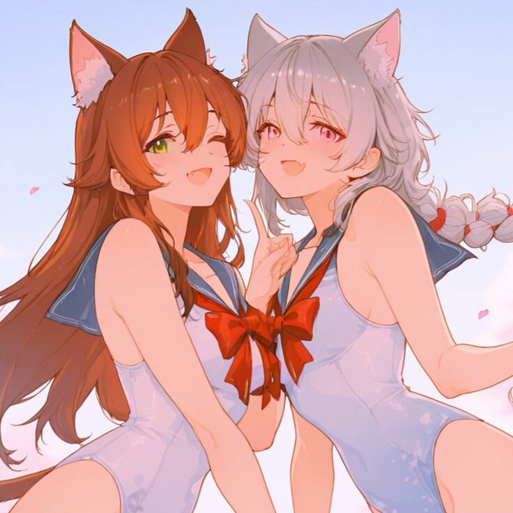 水着アプさん　二人で水遊び