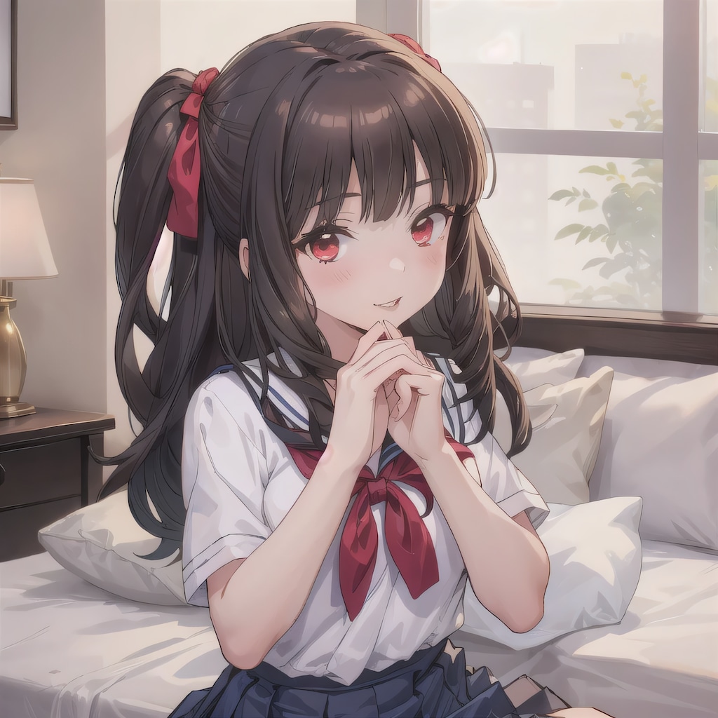 黒髪ロングで寝室の少女１８