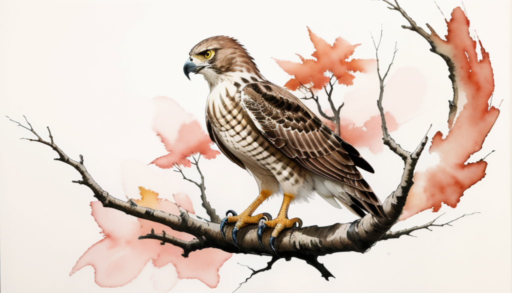 桜の枝に座る鷲