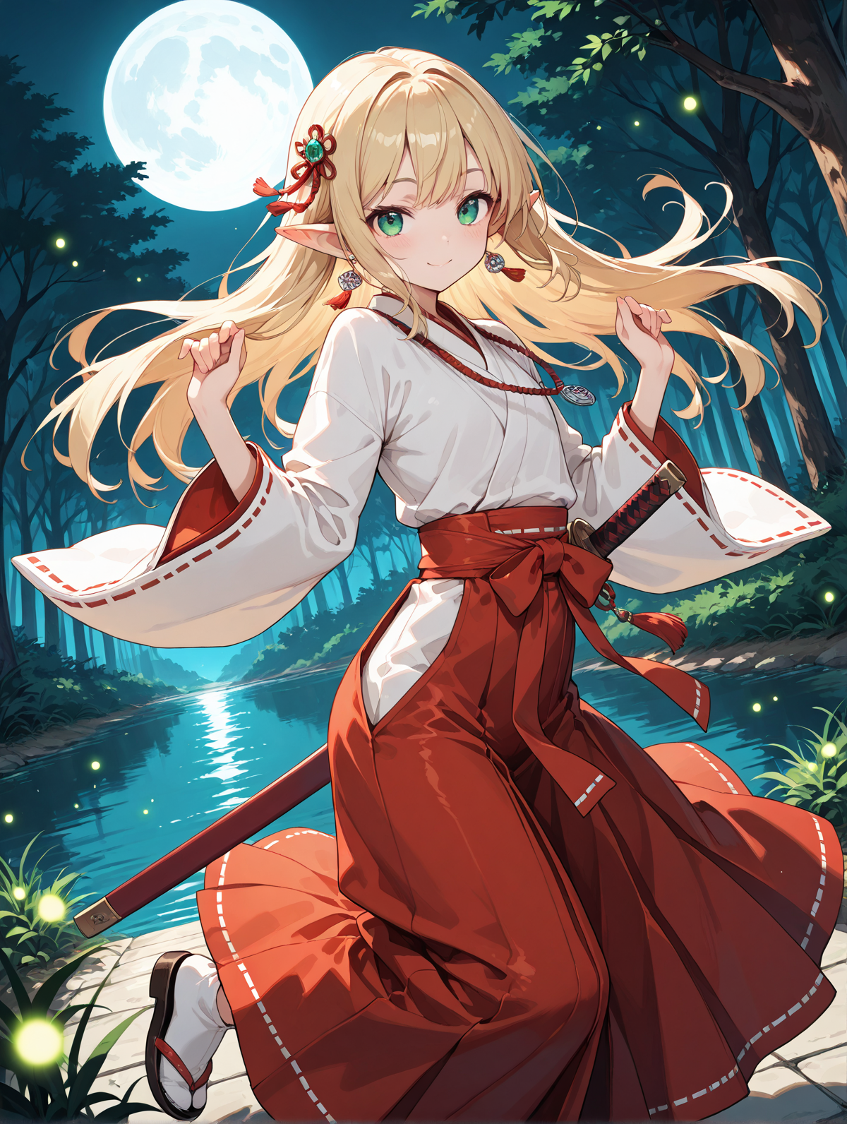 エルフ巫女と蛍