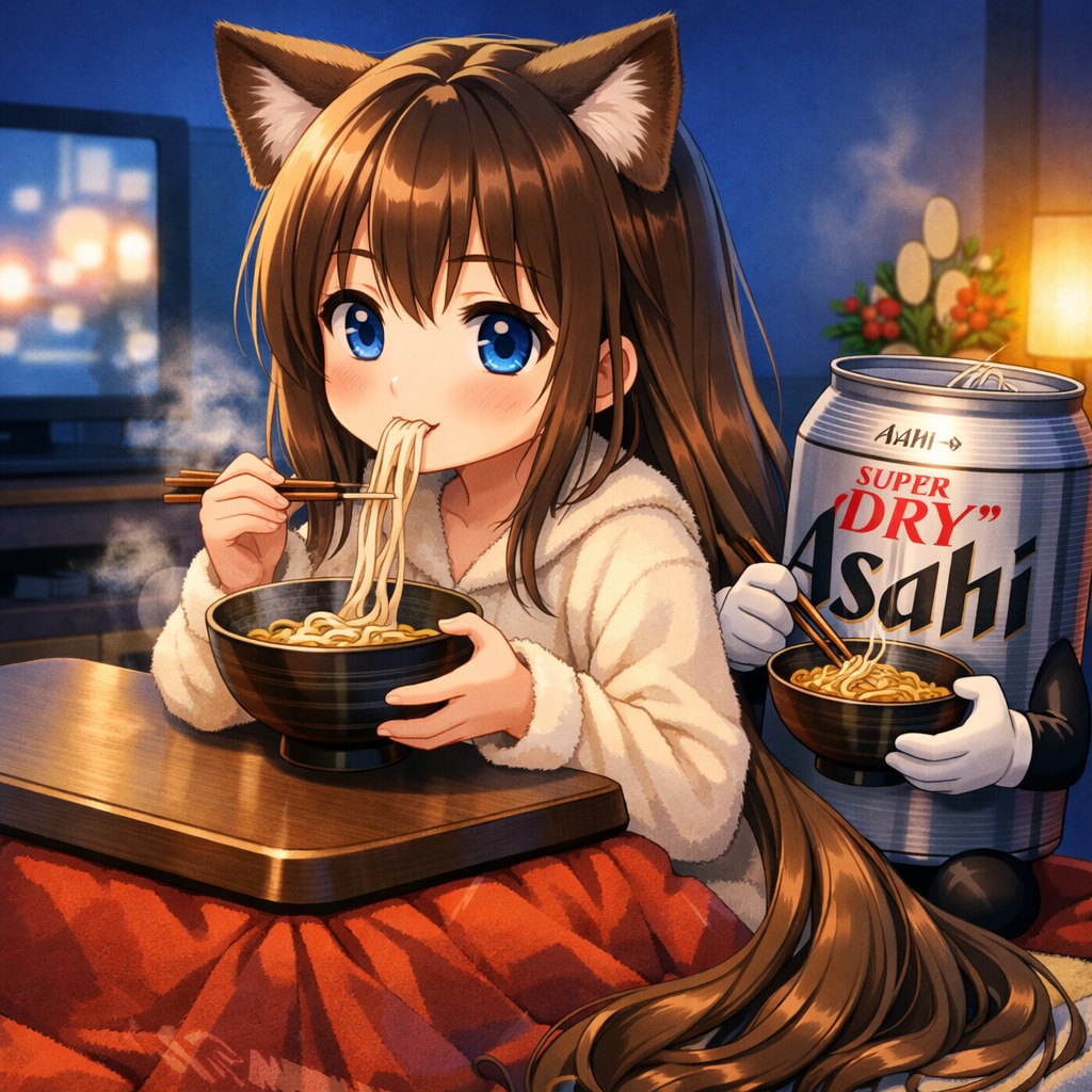 年越しそばを食べる小さな女の子