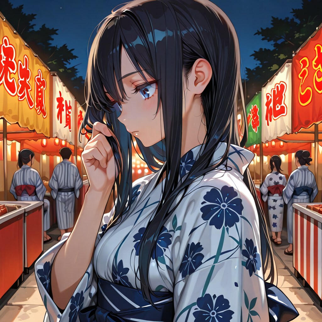 夏祭りちょっと不満げ