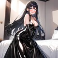 黒エナメルロングドレス肩出し 5枚目