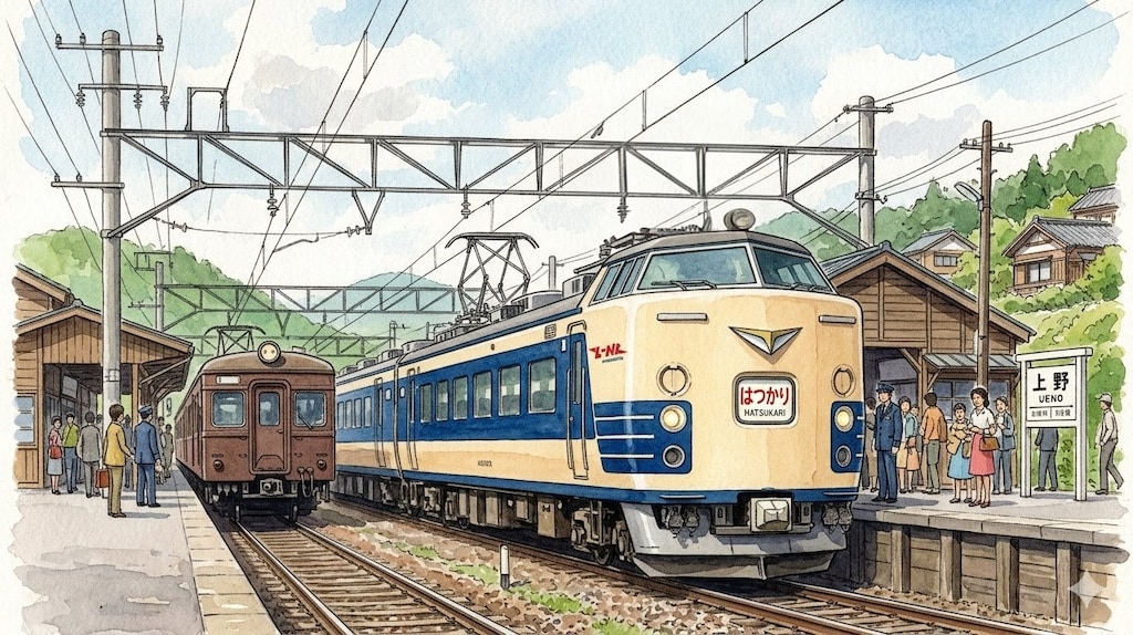 田舎上野駅（青森行はつかり号到着です。）