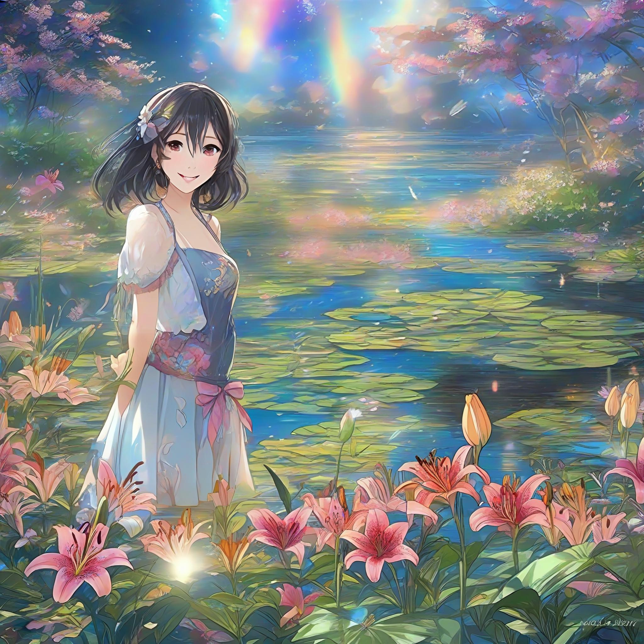 💓ユリが咲く水辺 | の人気AIイラスト・グラビア