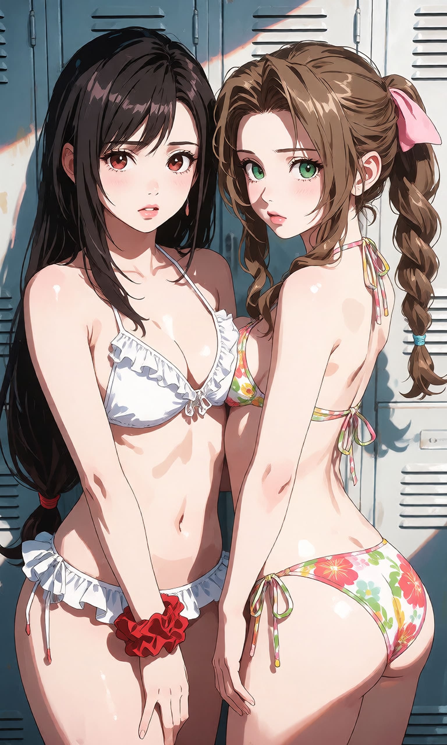 白ビキニのティファと花柄のエアリス