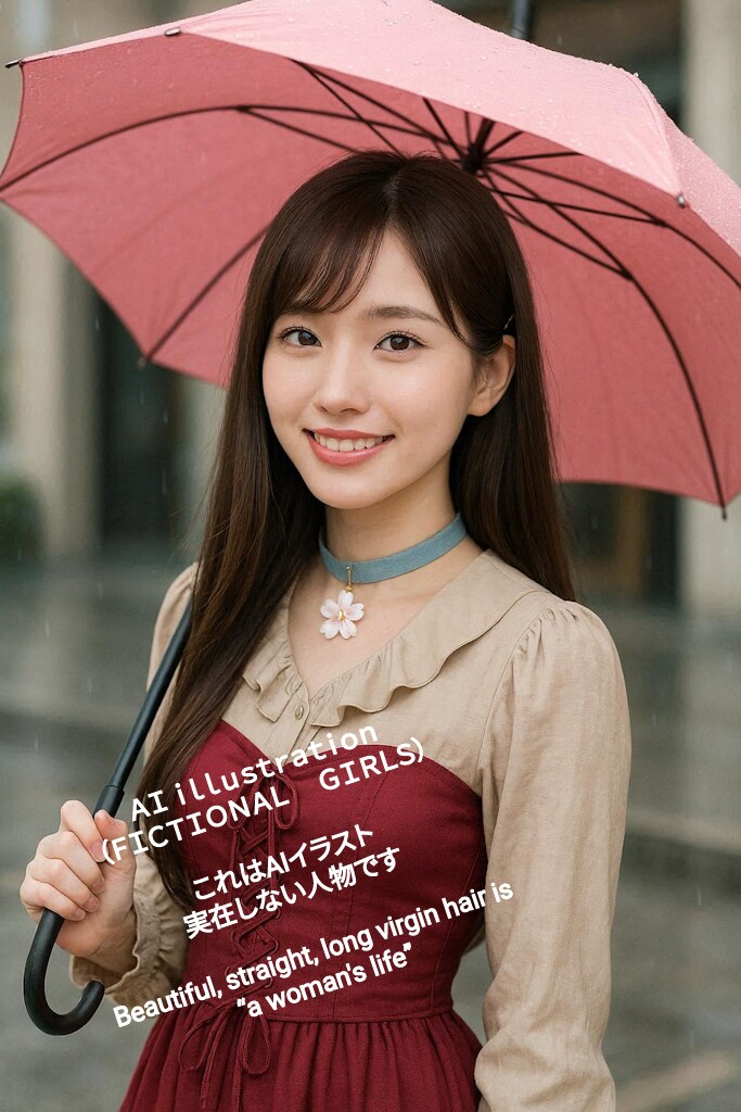 雨天の日。心だけでも晴れやかにいたいロングヘア美少女