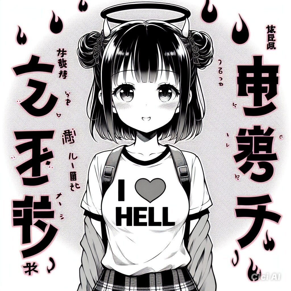 「I love Hell」Tシャツを着ている女の子。