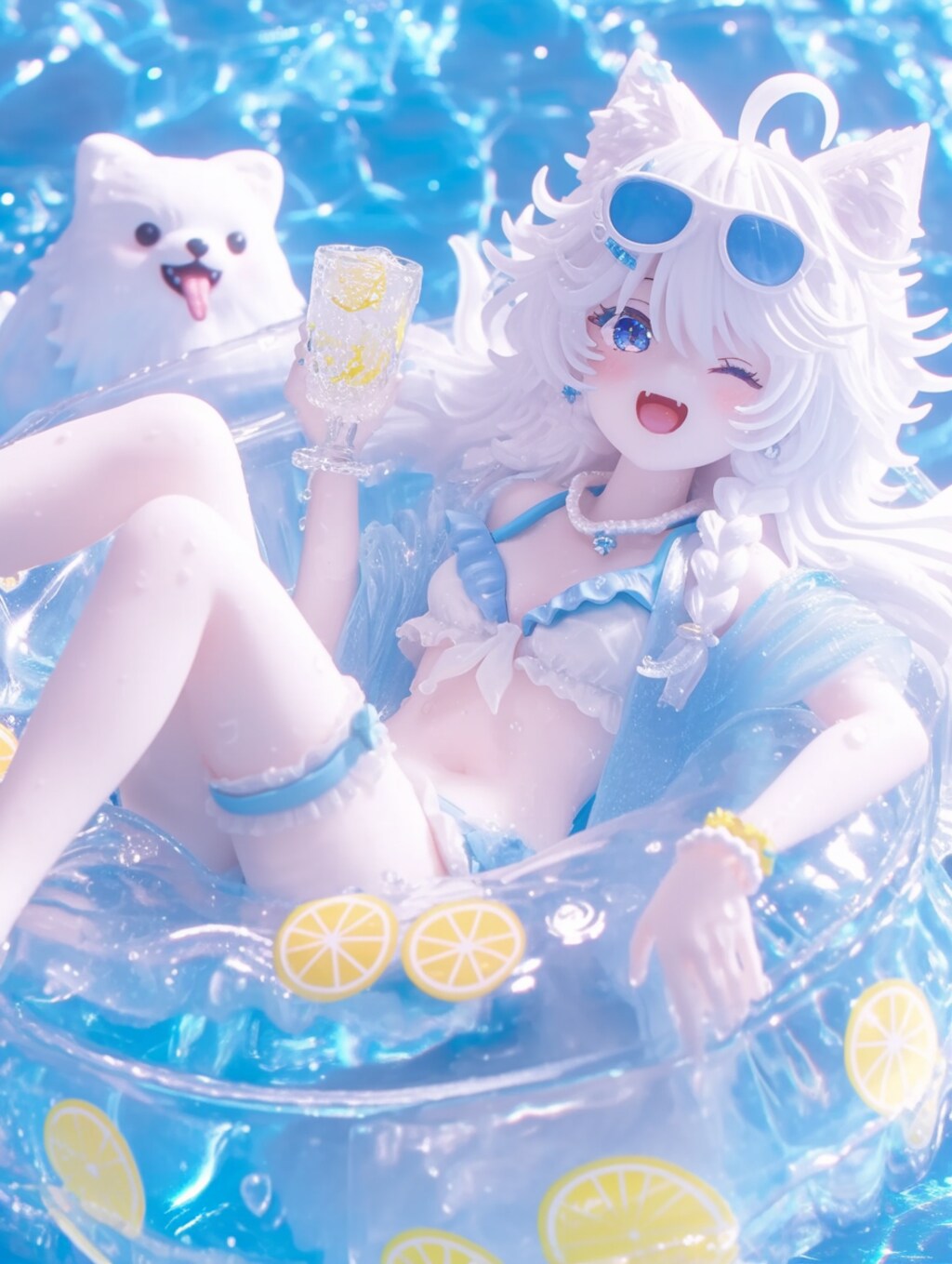 海で浮き輪でレモネード🍋