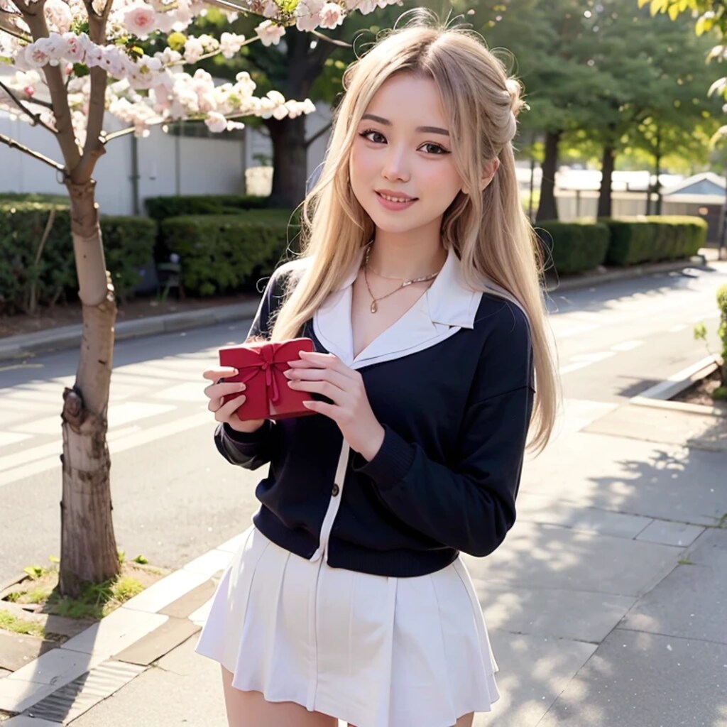 白髪ロングでセーラー服の美女