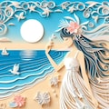 砂浜の女の子のペーパーアート 2枚目