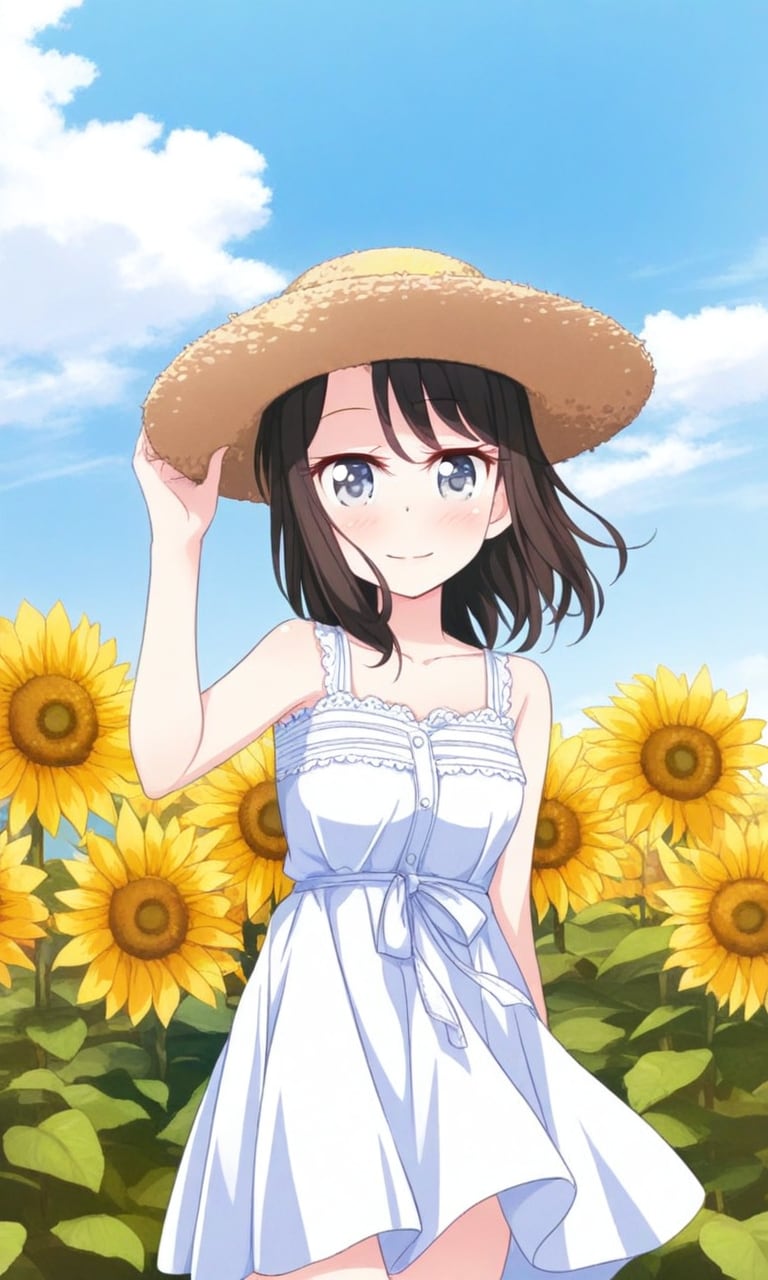 奥沢美咲 麦わら帽子とワンピース ひまわり畑