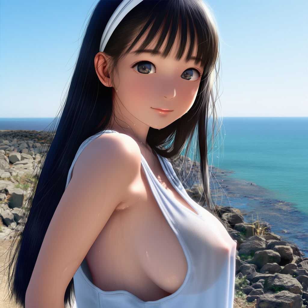 脇が大きく開いたシャツを着た女性２