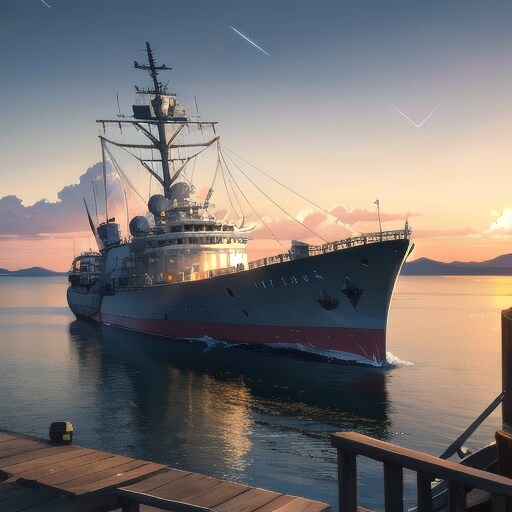 夕暮れと軍艦
