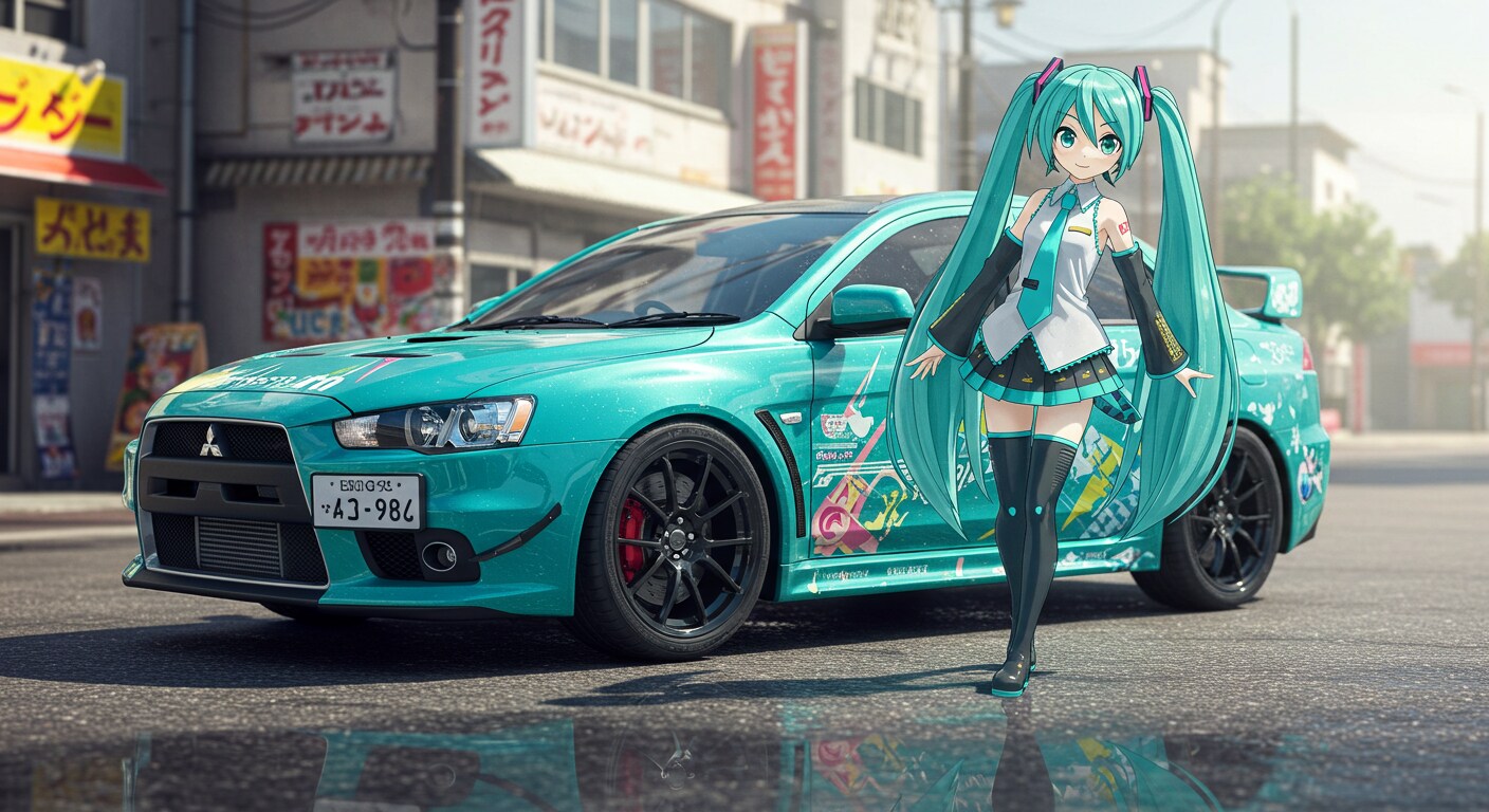 初音ミクと三菱ランサーエボリューション | の人気AIイラスト・グラビア