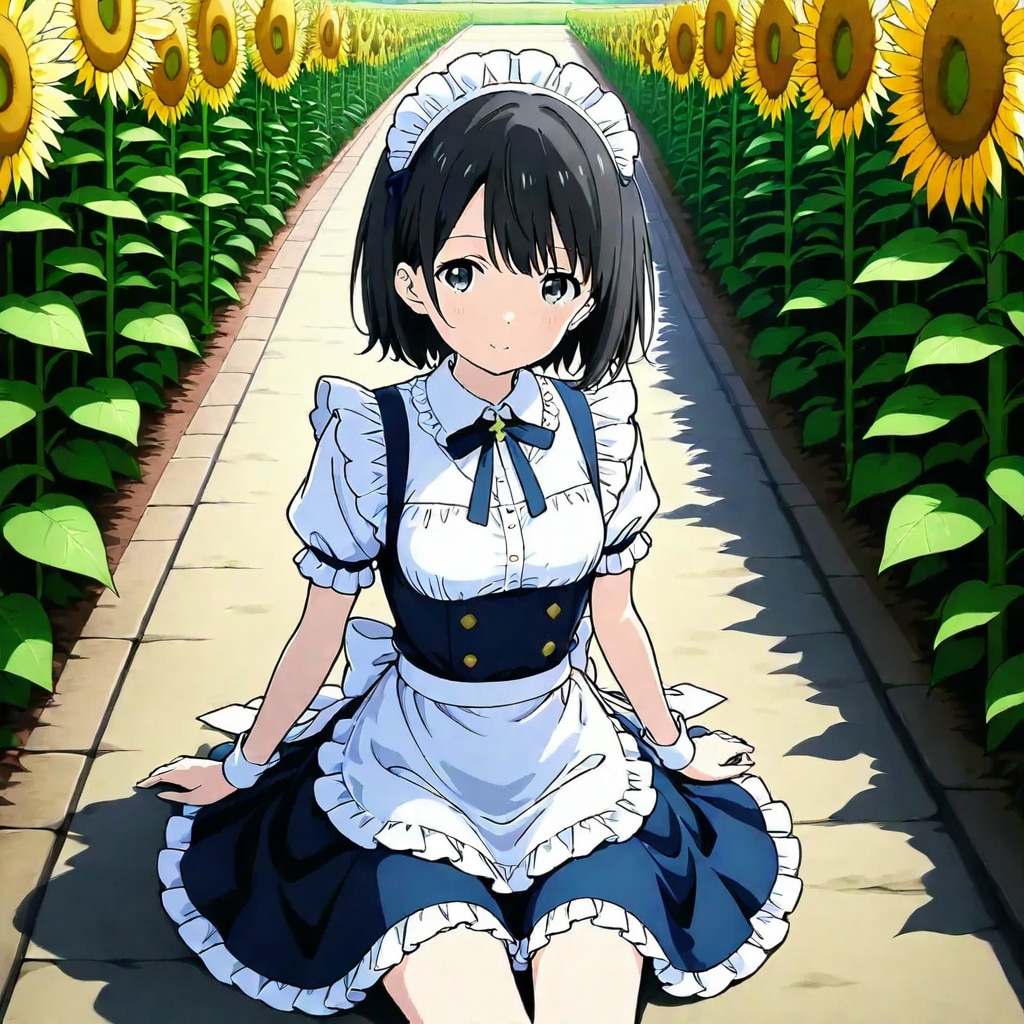 ひまわりとメイドさん