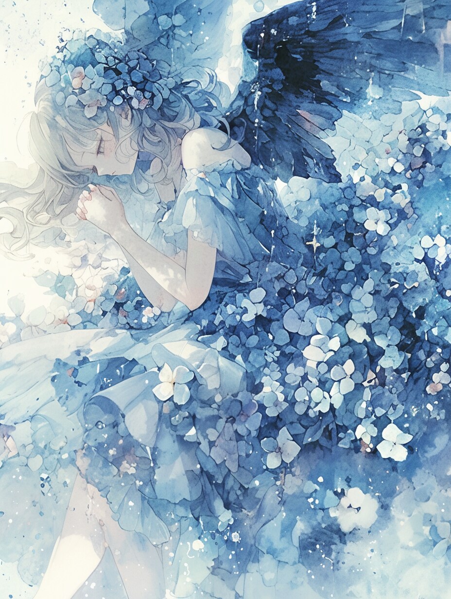 紫陽花と梅雨時の天使の祈り