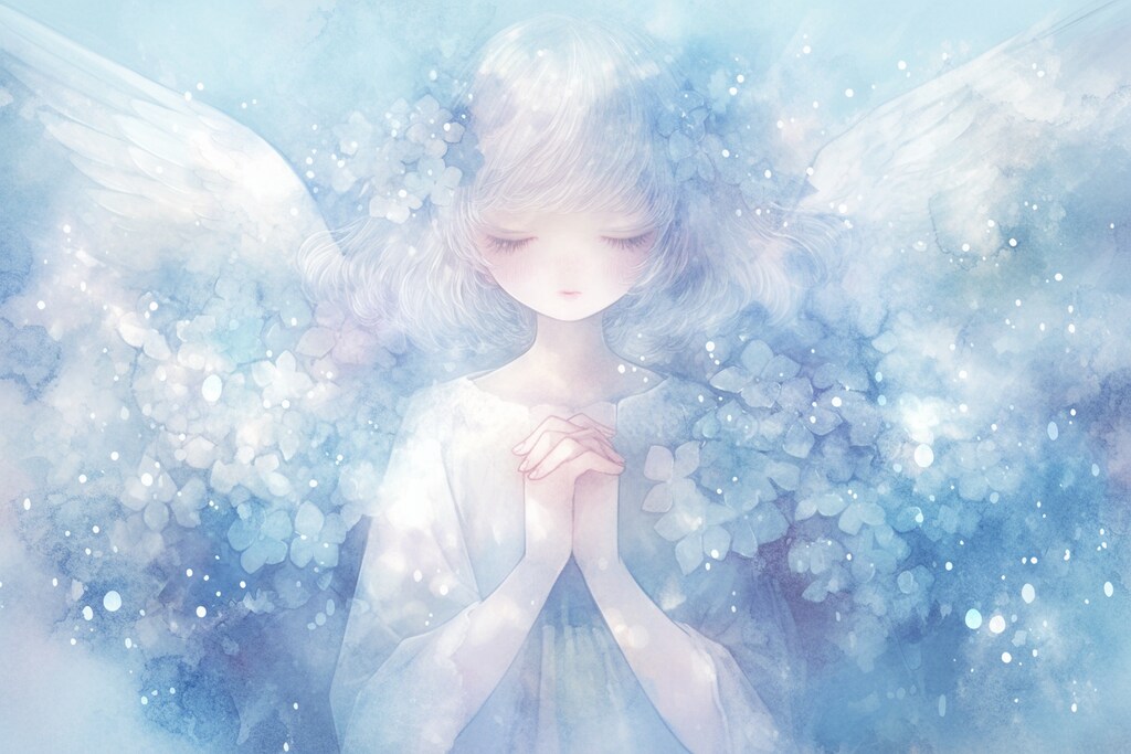 紫陽花と梅雨時の天使の祈り