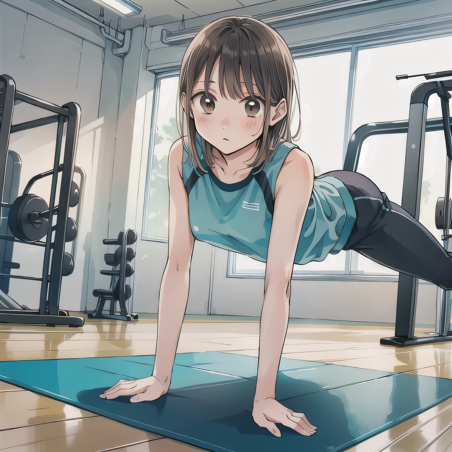 茶髪ボブで筋トレの少女６ | の人気AIイラスト・グラビア