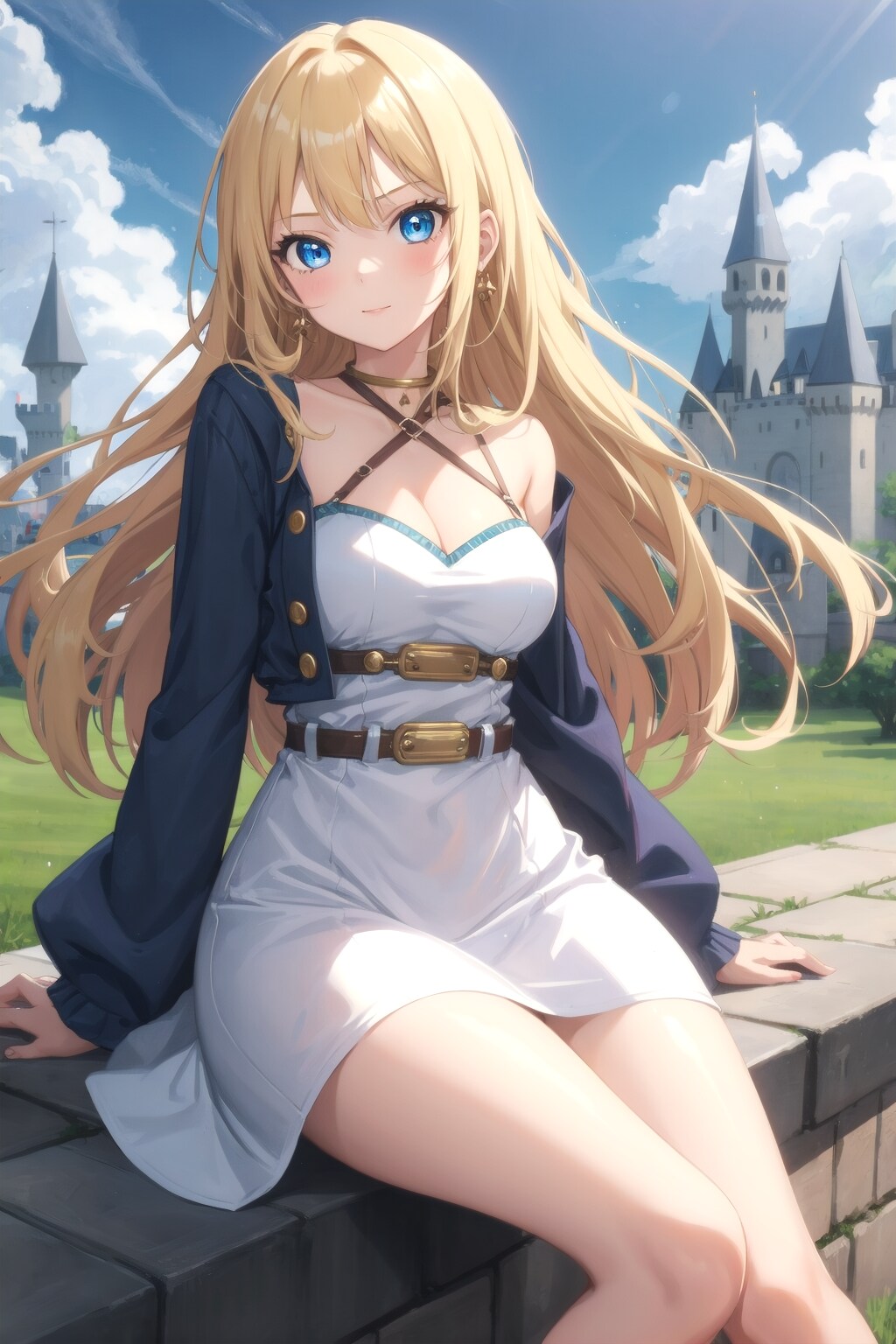 腰掛け金髪ロング