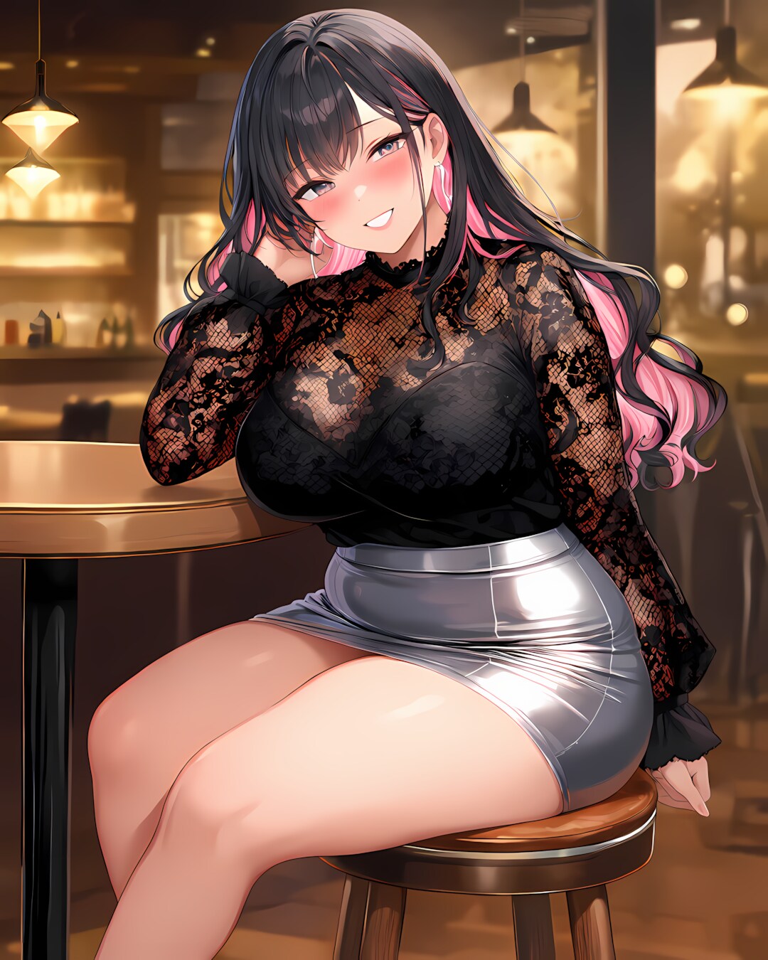 🖤ビストロデートで脚魅せランチ、リナの透けレース＆シルバー✨
