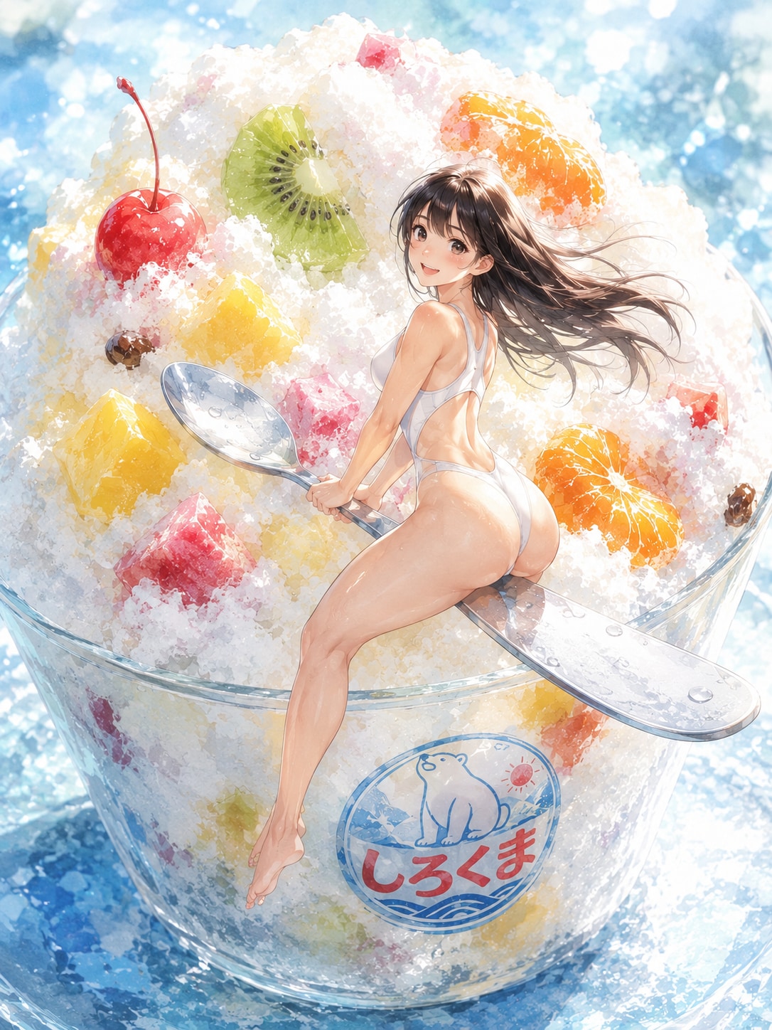 ﾁｬｯﾋﾟｰﾁｬﾚﾝｼﾞ水着とアイス