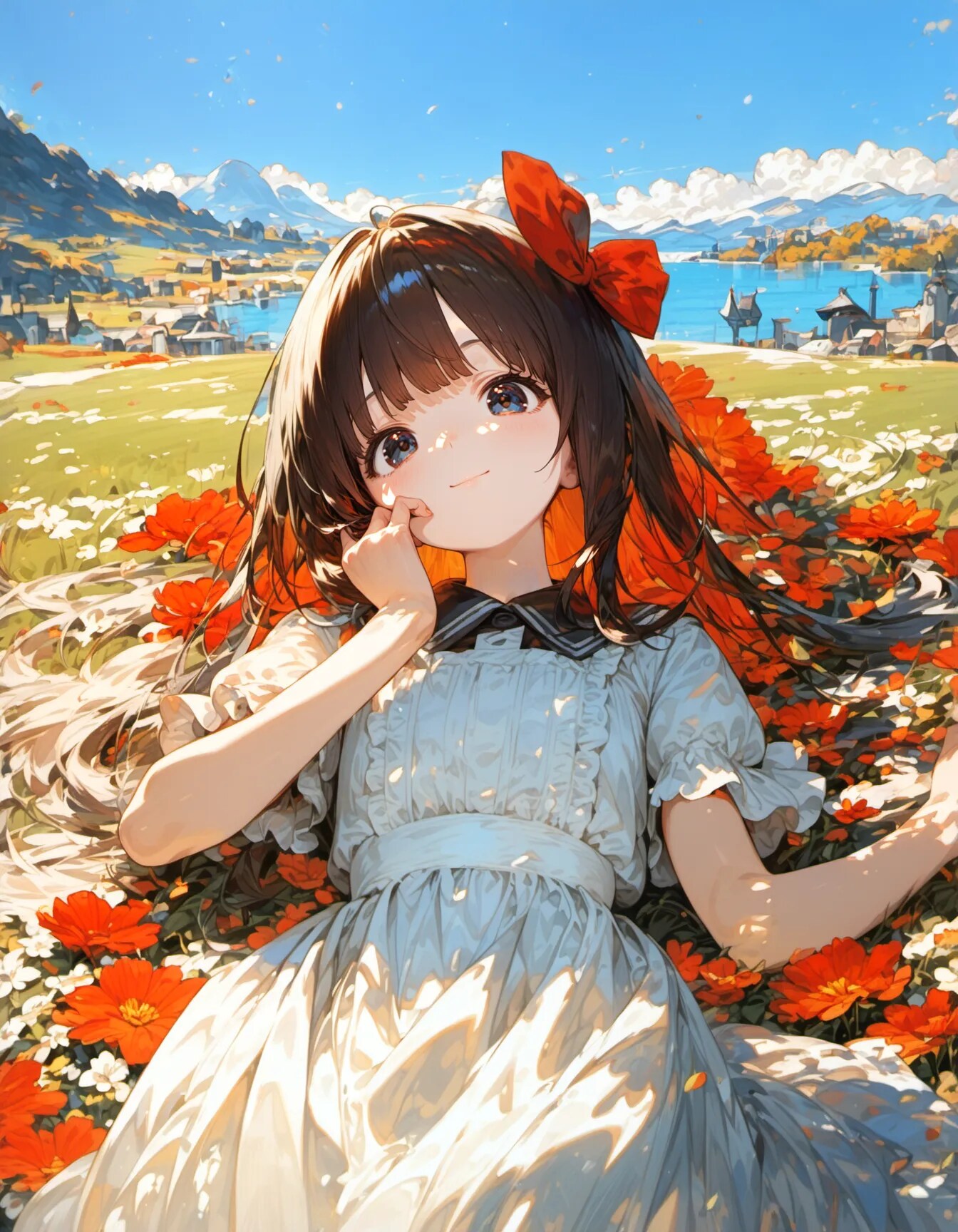 Red Ribbon Across the Meadow Wind | の人気AIイラスト・グラビア
