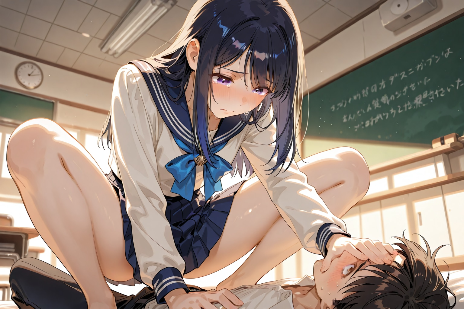 女子生徒に襲われている男子生徒