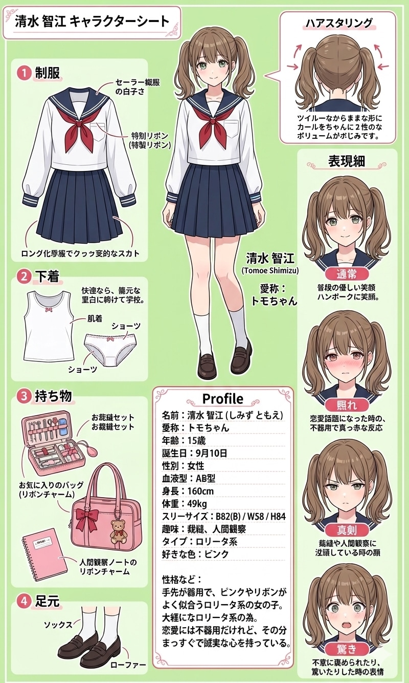 清水智江(うちの娘)のキャラクターシート【Gemini 3.5 Flash Edition】 | の人気AIイラスト・グラビア
