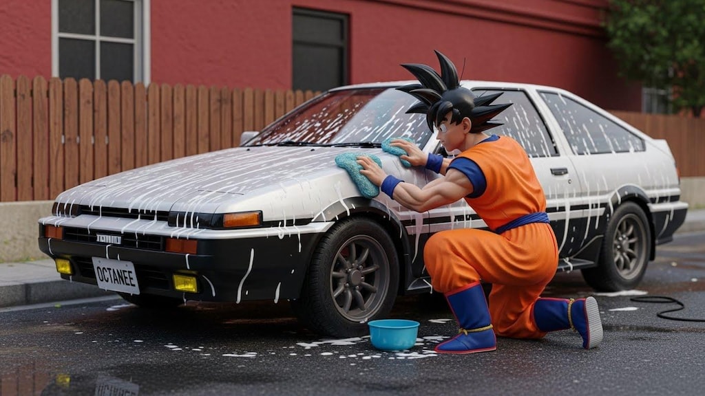 孫悟空がAE86を洗う