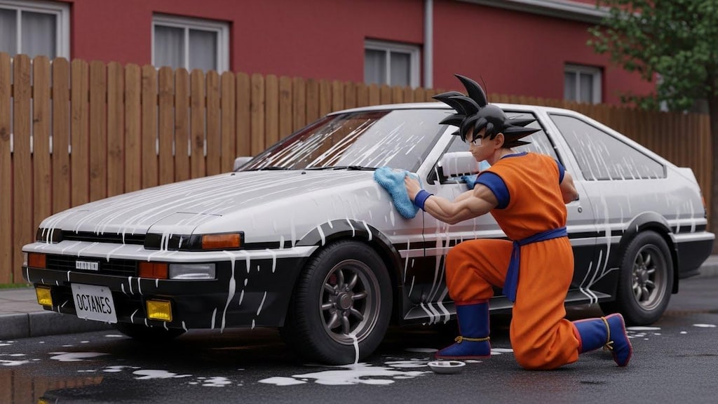 孫悟空がAE86を洗う