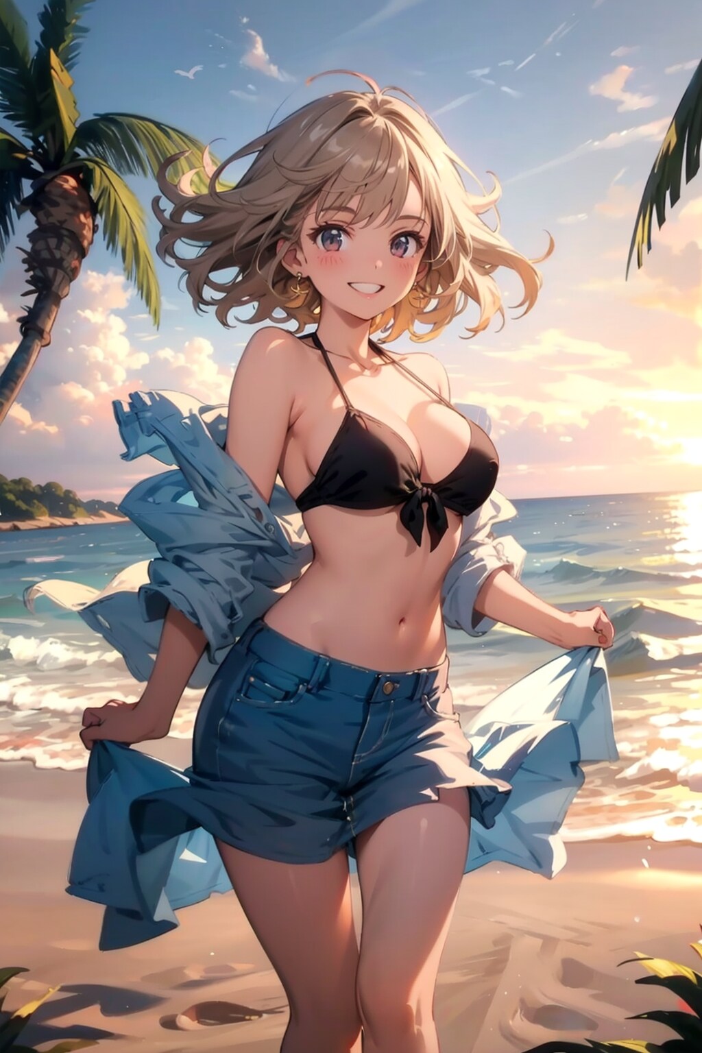 夕焼けの海岸で