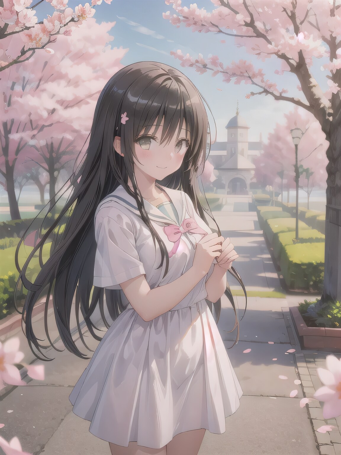 黒髪ロングでセーラー服の少女１８ | の人気AIイラスト・グラビア