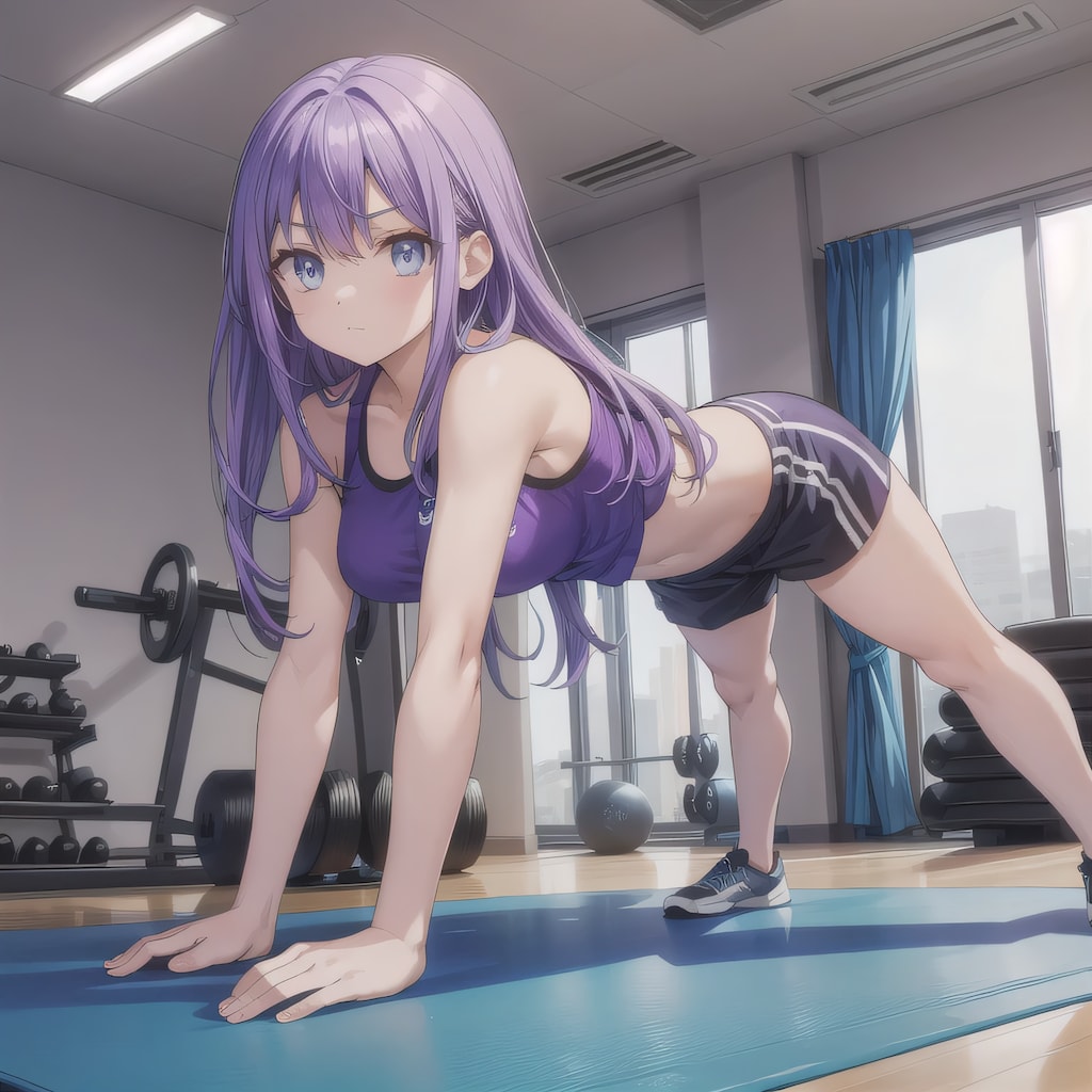 紫髪ロングで筋トレの少女