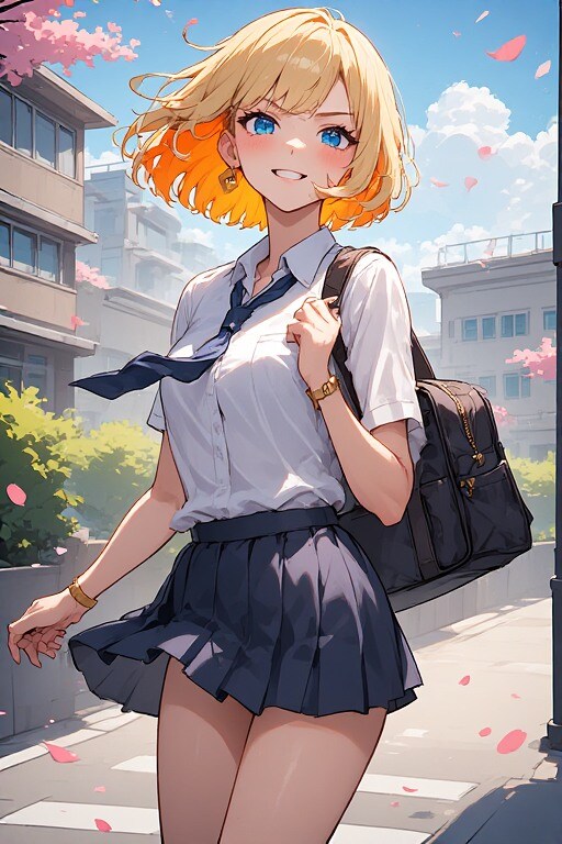 金髪ちゃん登校風景 | の人気AIイラスト・グラビア