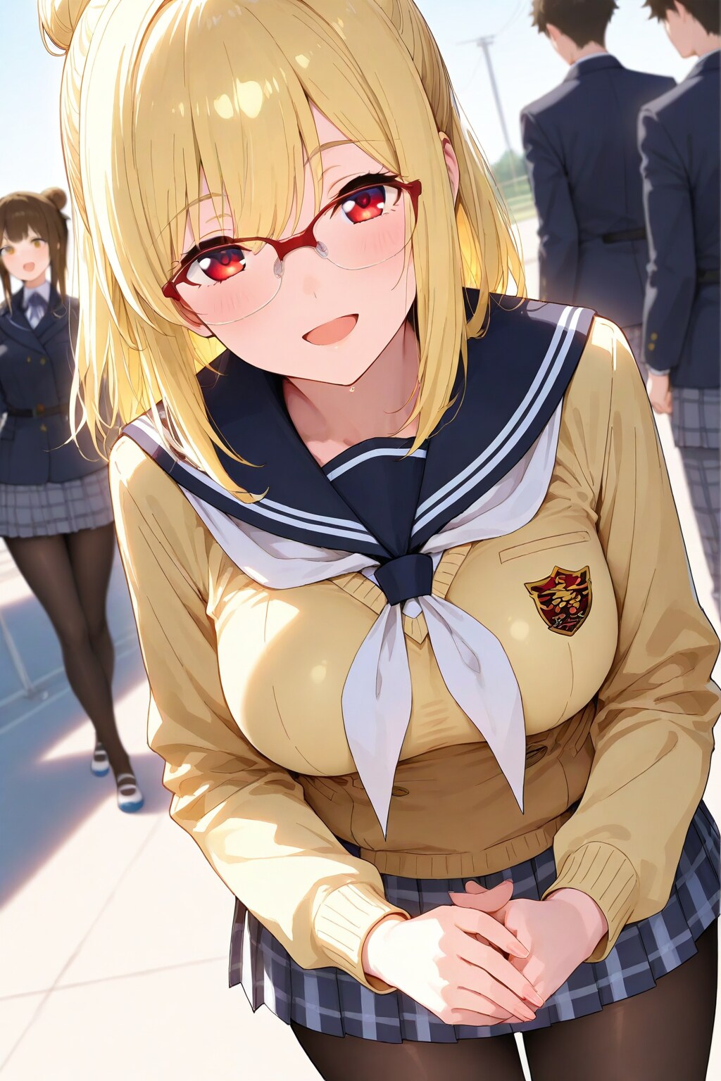 ゆるきゃん制服コスプレの金髪ちゃん