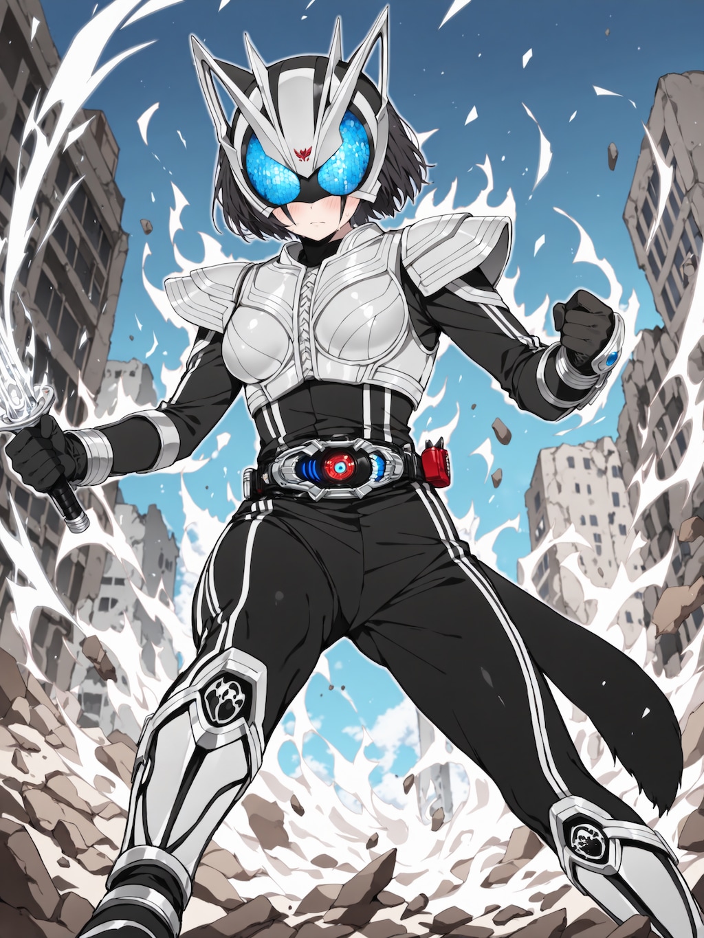 仮面ライダータイプのケモミミパワードスーツ