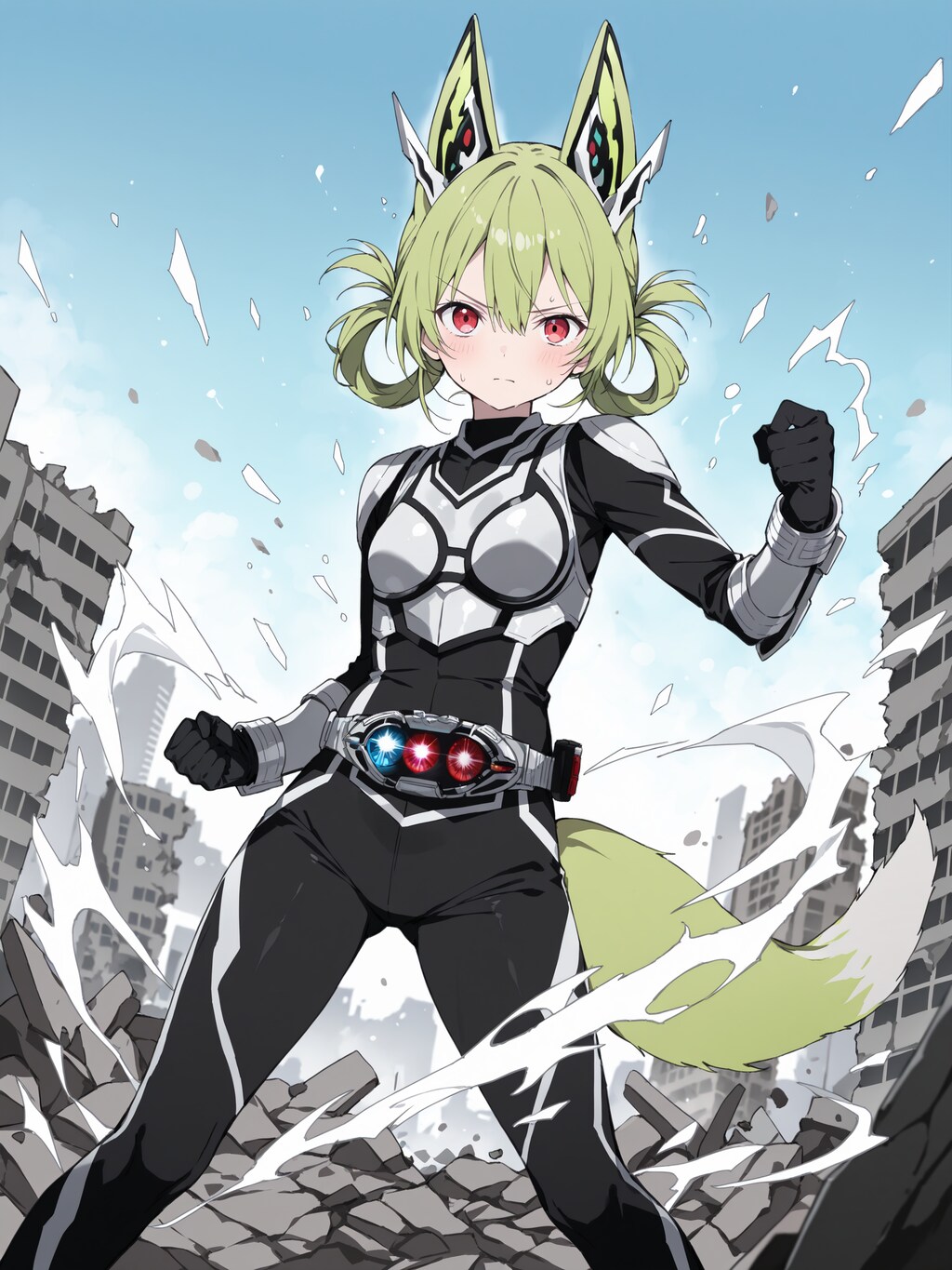仮面ライダータイプのケモミミパワードスーツ