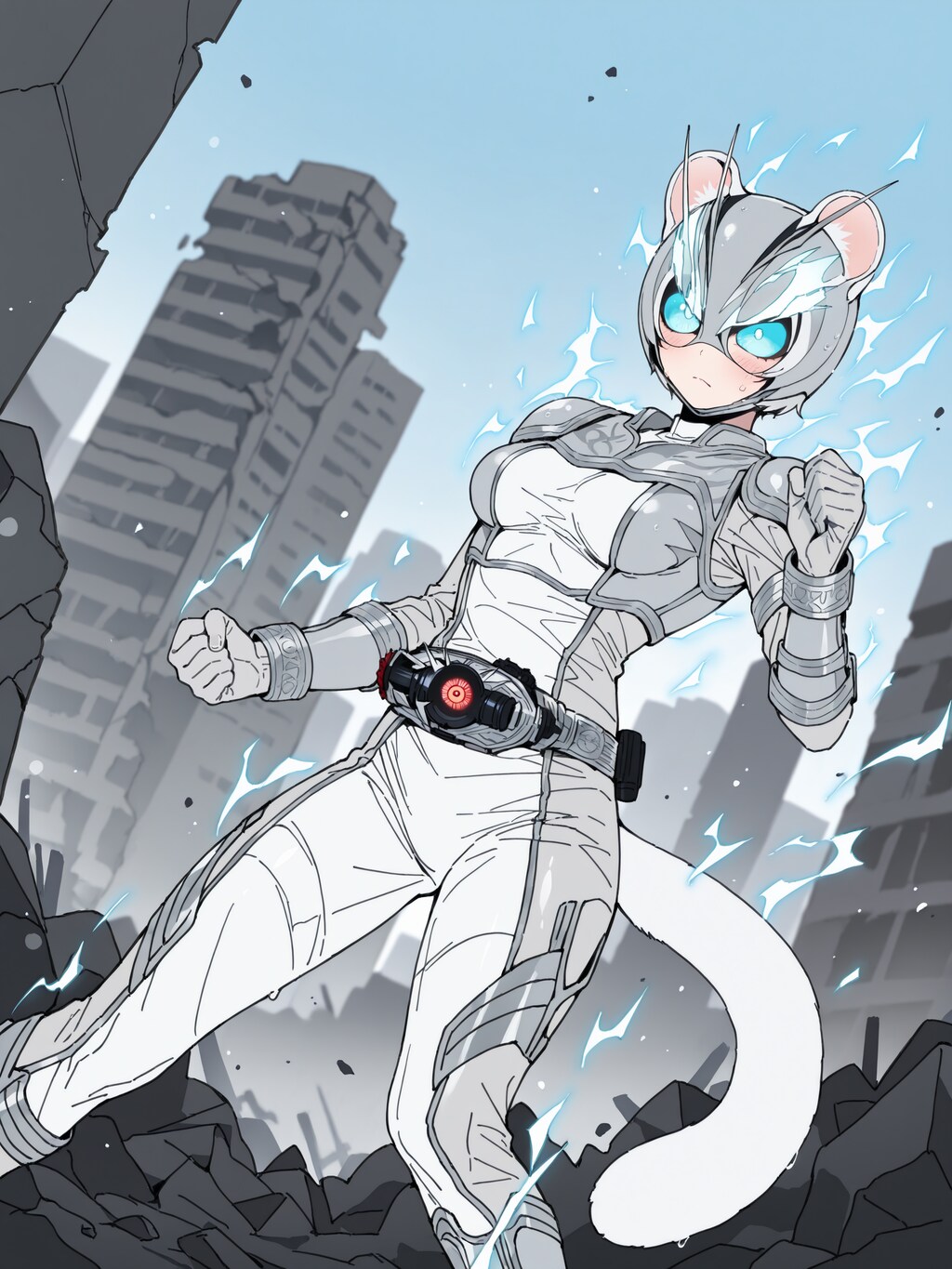 仮面ライダータイプのケモミミパワードスーツ