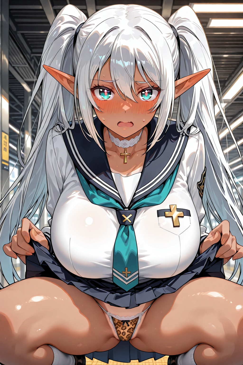 褐色エルフのスカート捲くり