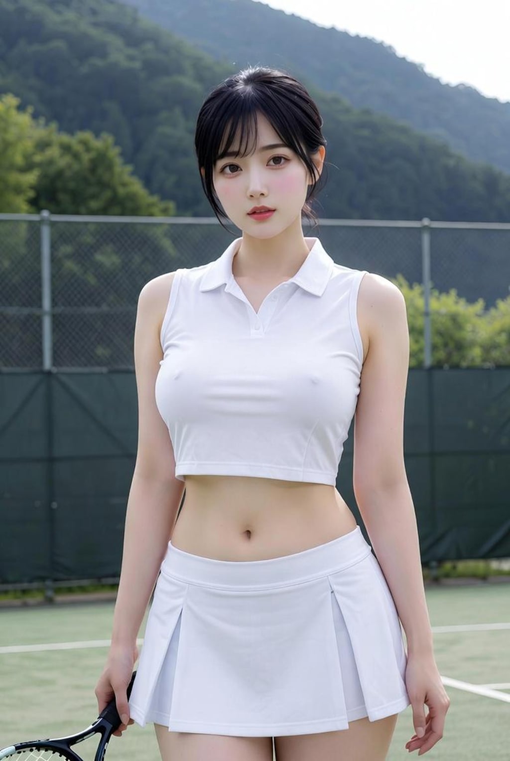 へそ出し女テニ