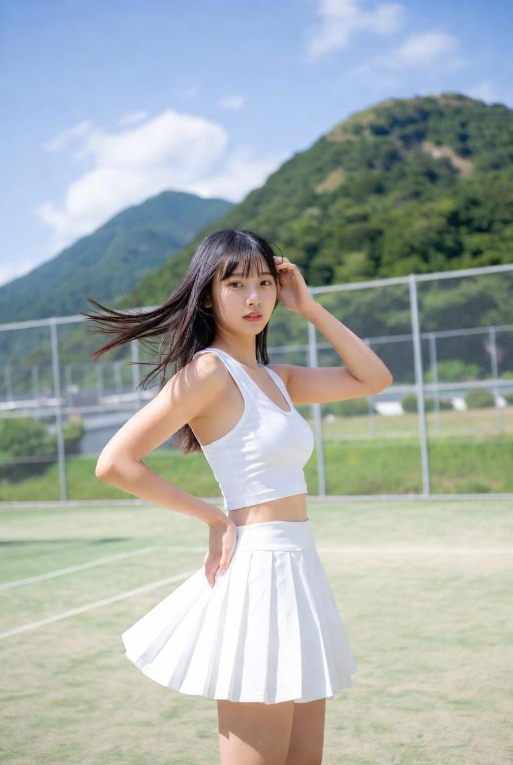 へそ出し女テニ