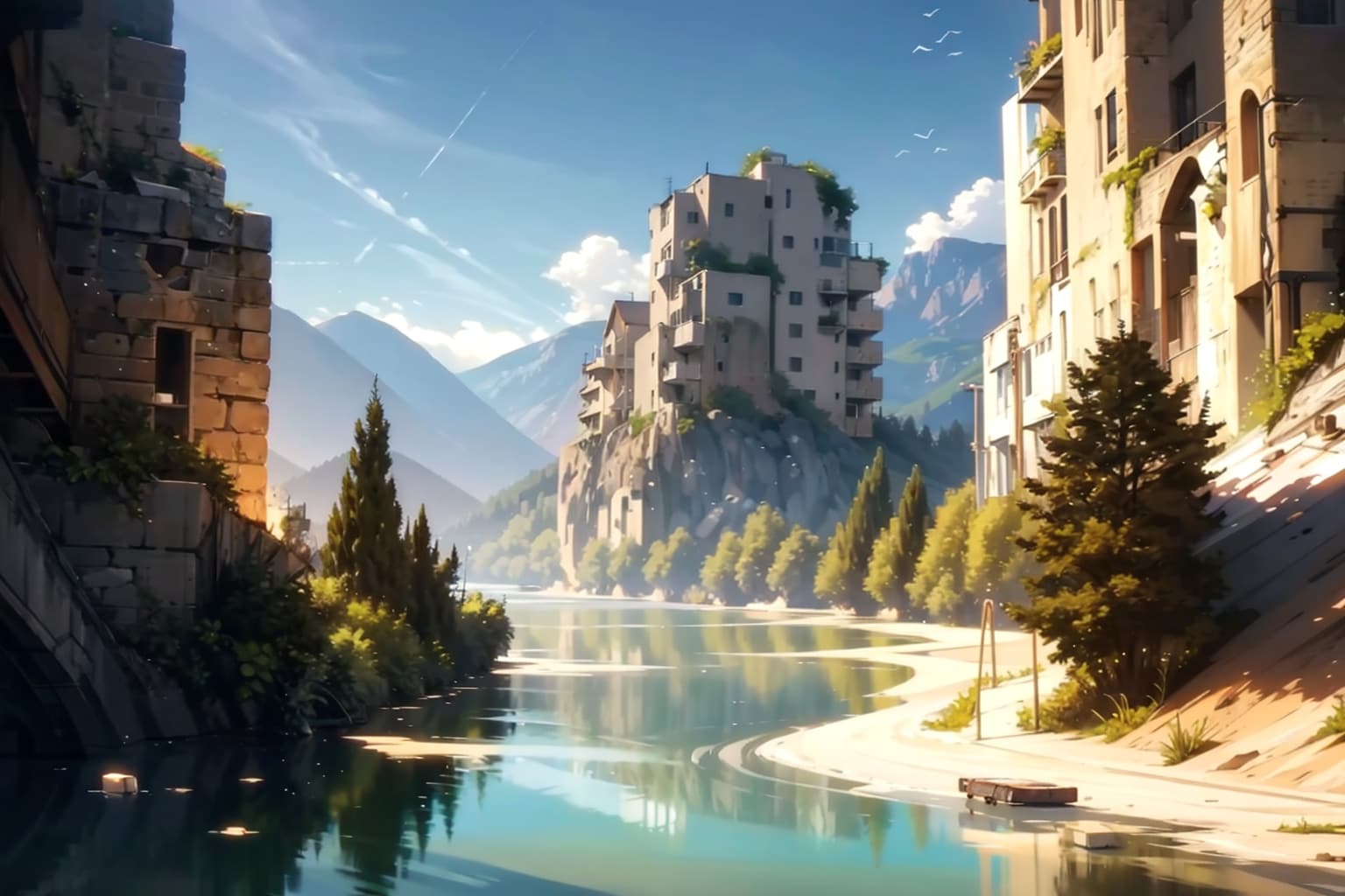 川沿い。夏場虫とか多そう | の人気AIイラスト・グラビア