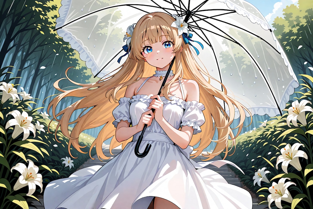 傘をさしたLILY